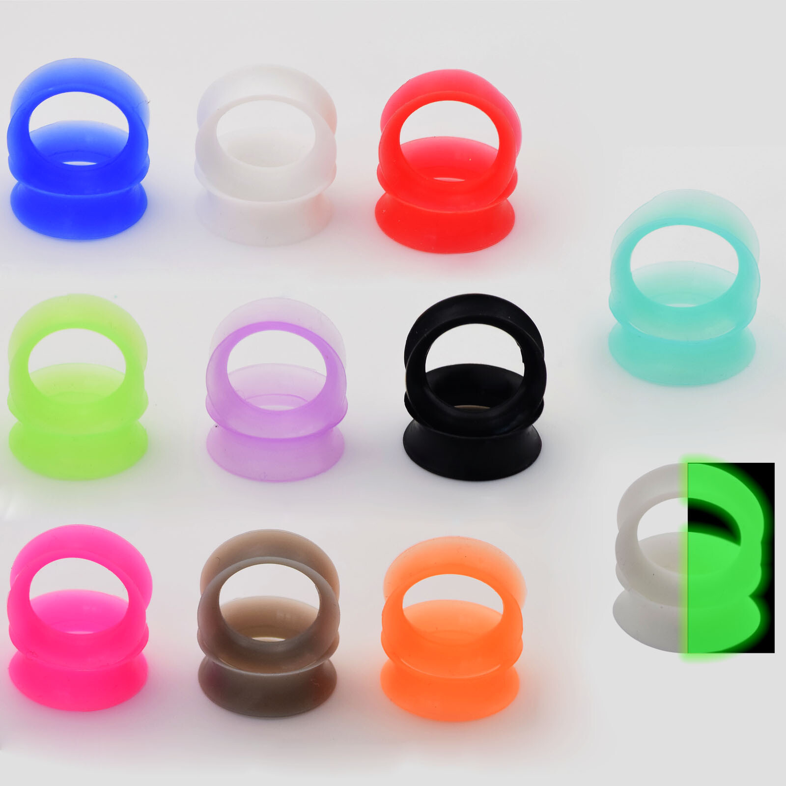 40pcs Colorful Silicone Ear Plug Tunnels Ultra Thin Skins Soft Gauge Kit 2g-3/4″