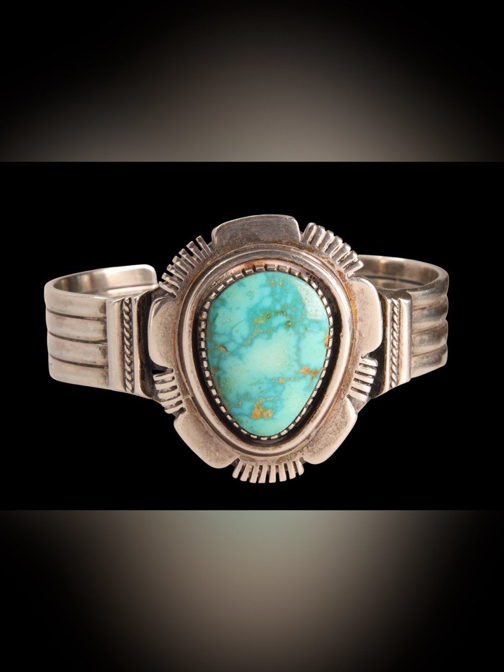 Delbert Vandever Signed Navajo Sterling Silver Turquoise Cuff Bracelet Heavy