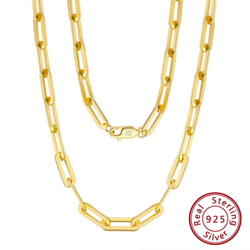 S925 Silver Italian Jewelry necklace 14K Gold Plated Curb Paperclip Chain unisex