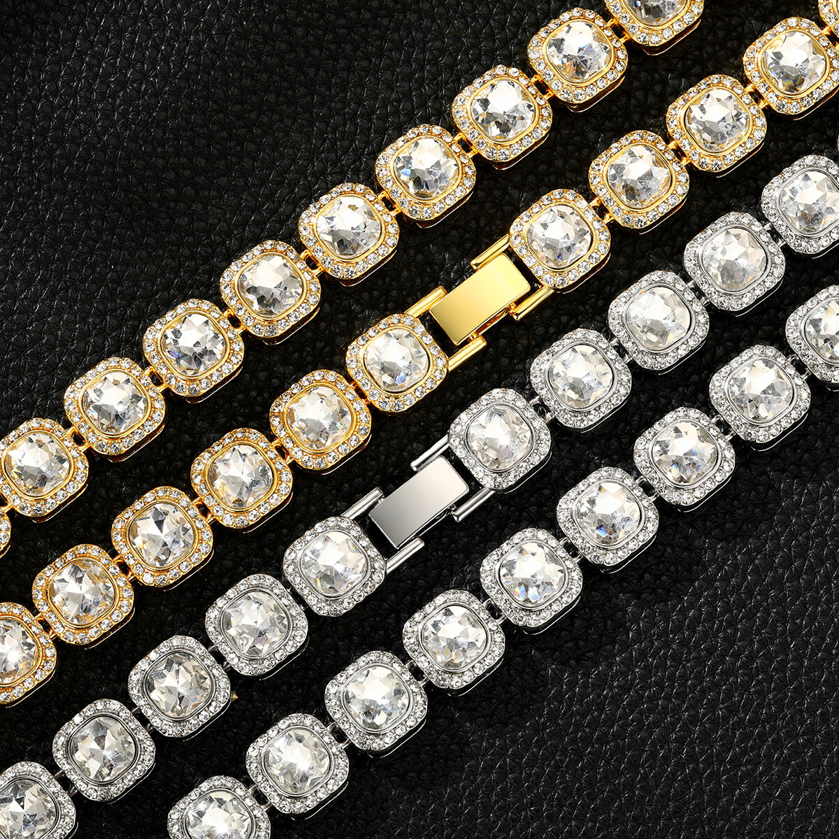 Men’s 10mm 1 Row CZ Stone Cluster Bling Gold Plated Tennis Chain ANTI TARNISH