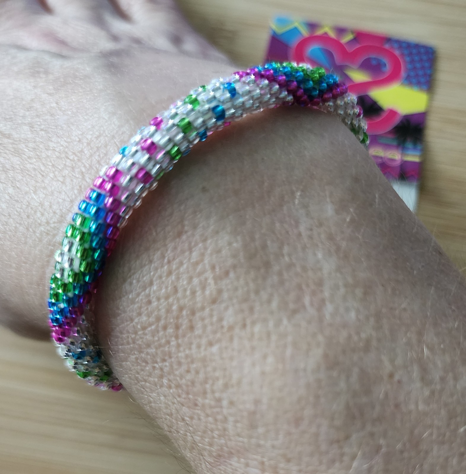Sashka Co. Hand Crocheted Beaded Roll On Bracelet Multi Colored 7″