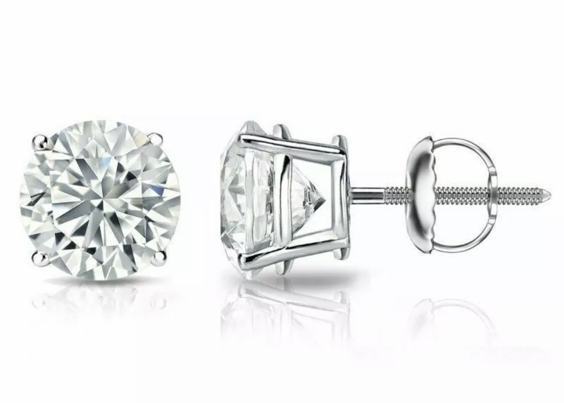 1.00 Ct Round Cut FL/ D Lab Created Stud Earrings Set 14K White Gold 6mm