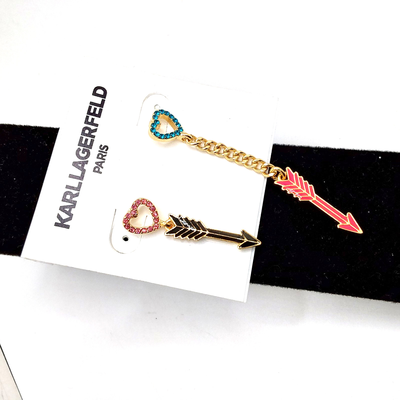 Karl Lagerfeld Paris Asymmetrical Heart & Arrow Dangling Crystal Paved Earrings