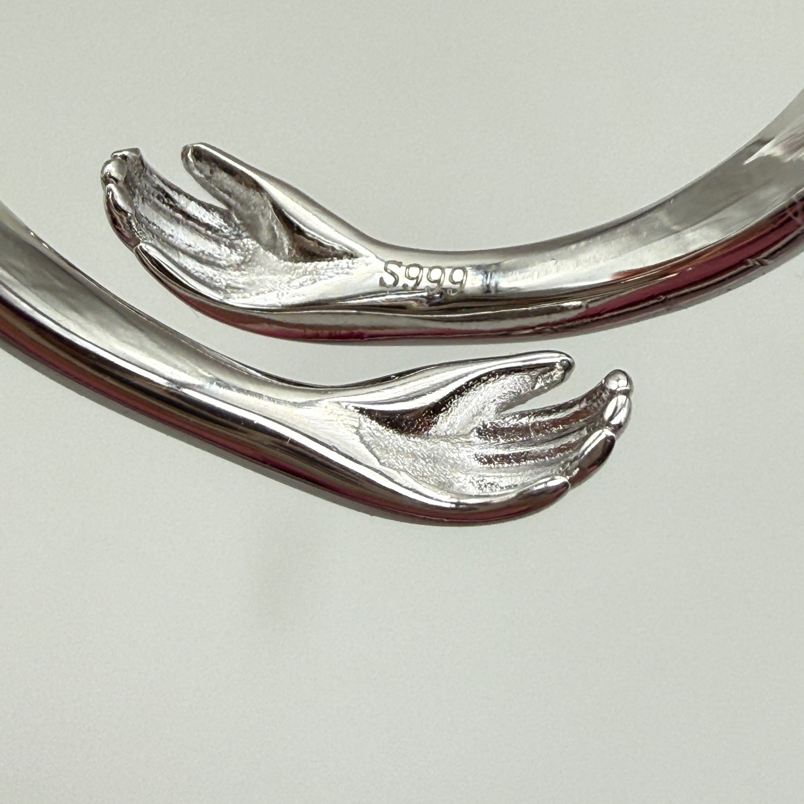 S999 Pure Silver Hug Ring Always With You Engraved Adjustable Bypass Band