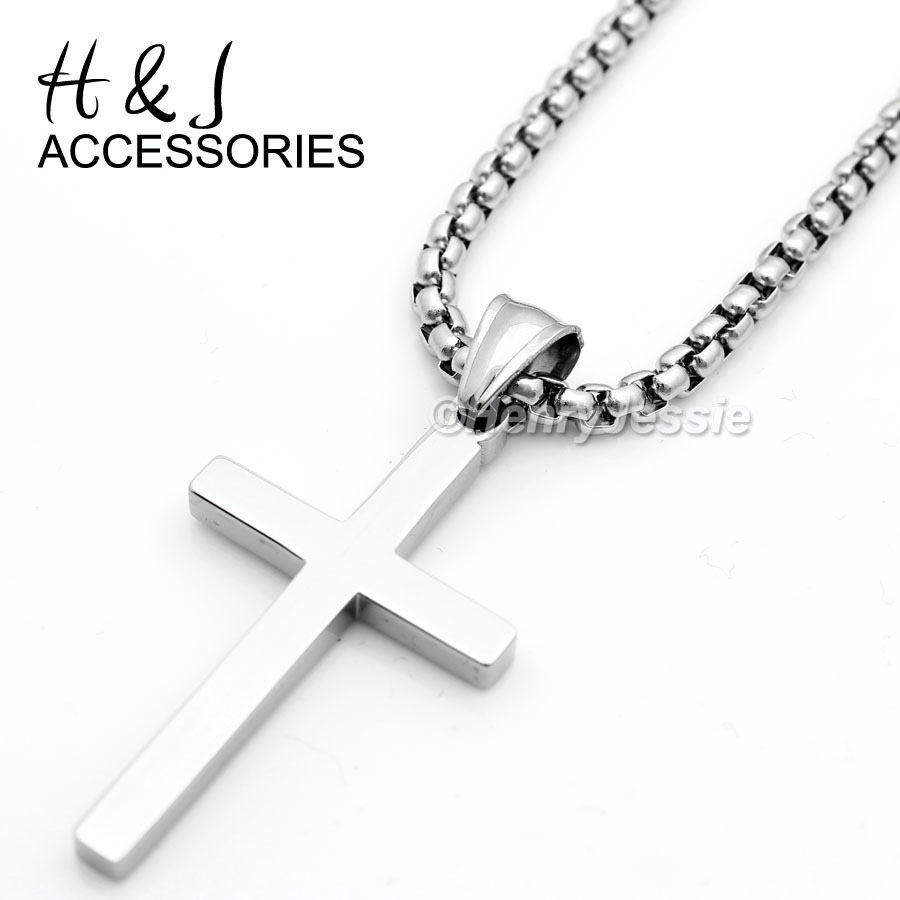 20″MEN Stainless Steel 3mm Silver Box Link Chain Necklace Simple Cross Pendant*P