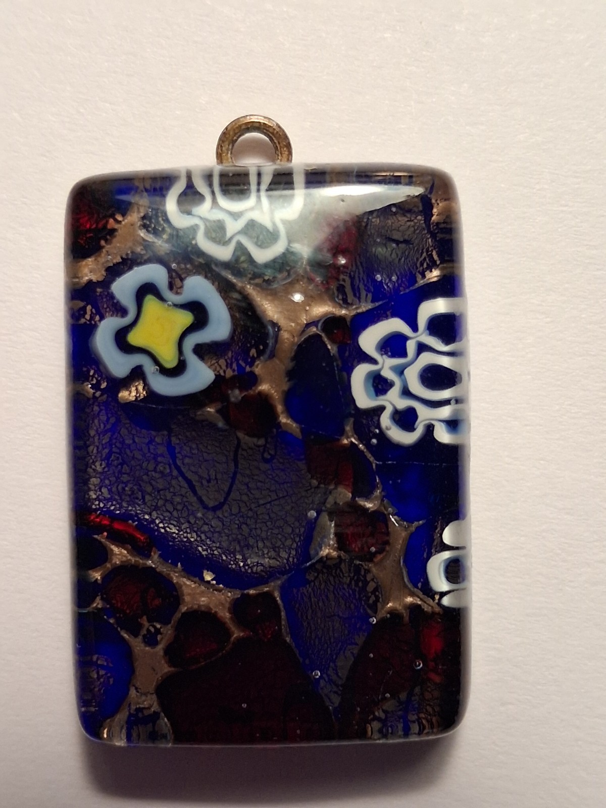 Murano Glass Pendant Necklace Millefiori Art Design Cobalt Blue Silver