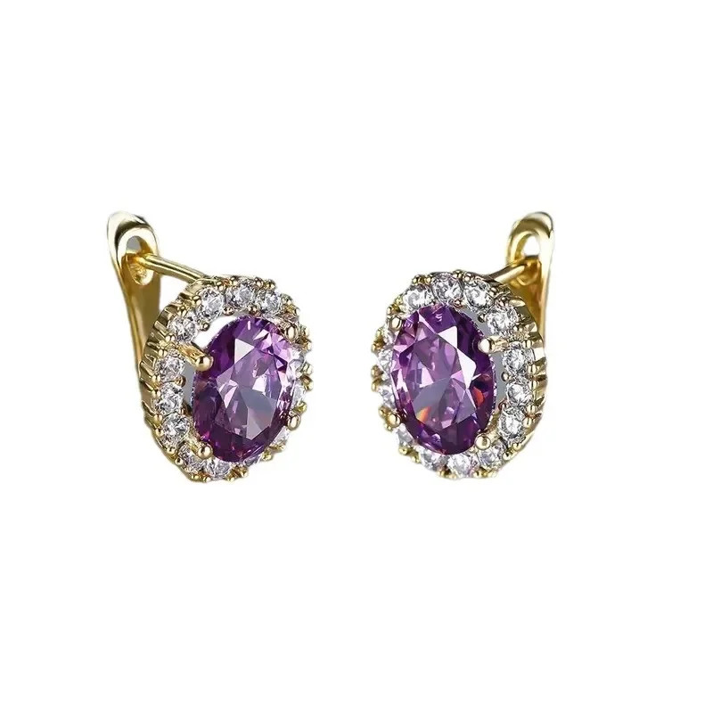 2026 exquisite multi-color oval ear buckle with French design, court style