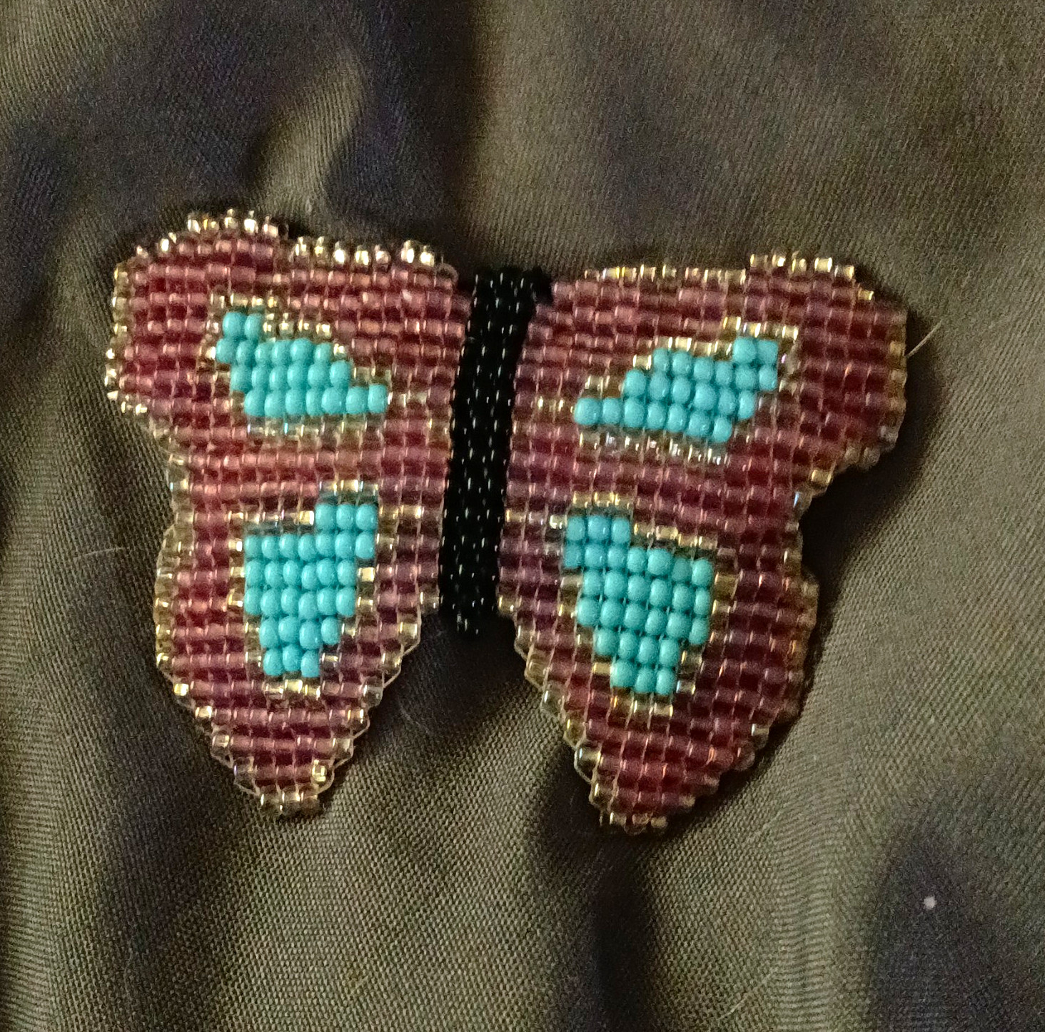 Beaded Butterfly Brooch Pin Purple Blue Black Animals & Insects Theme