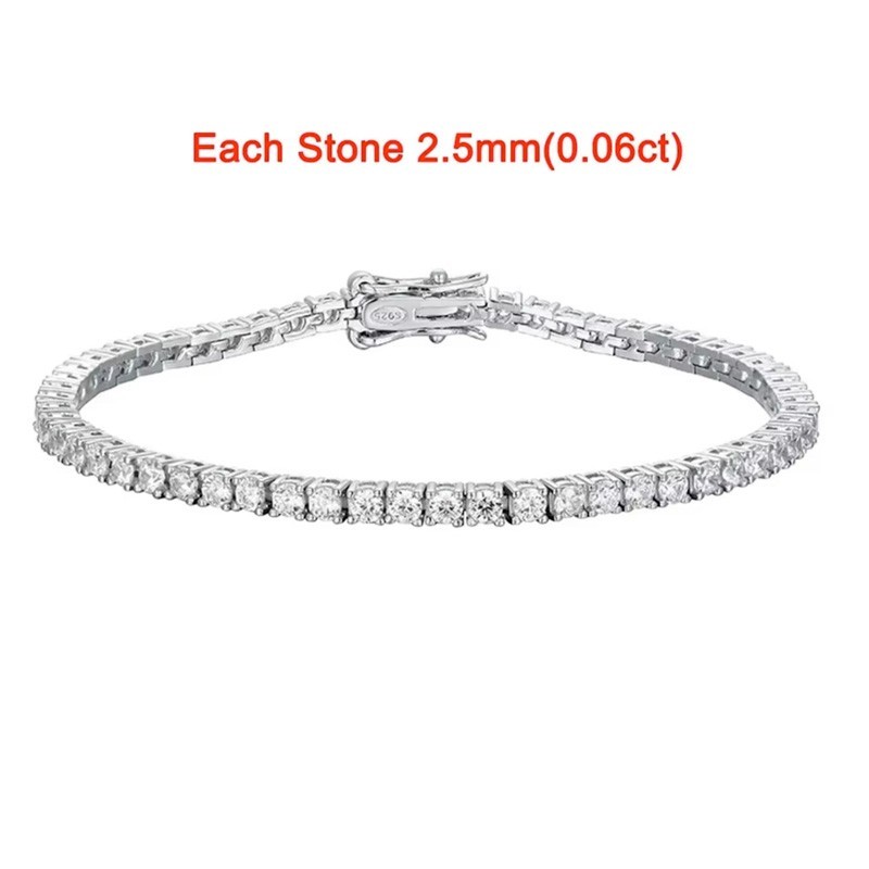 2.5-6.5mm Round Moissanite Tennis Bracelet Women Men 925 Sterling Silver Chain