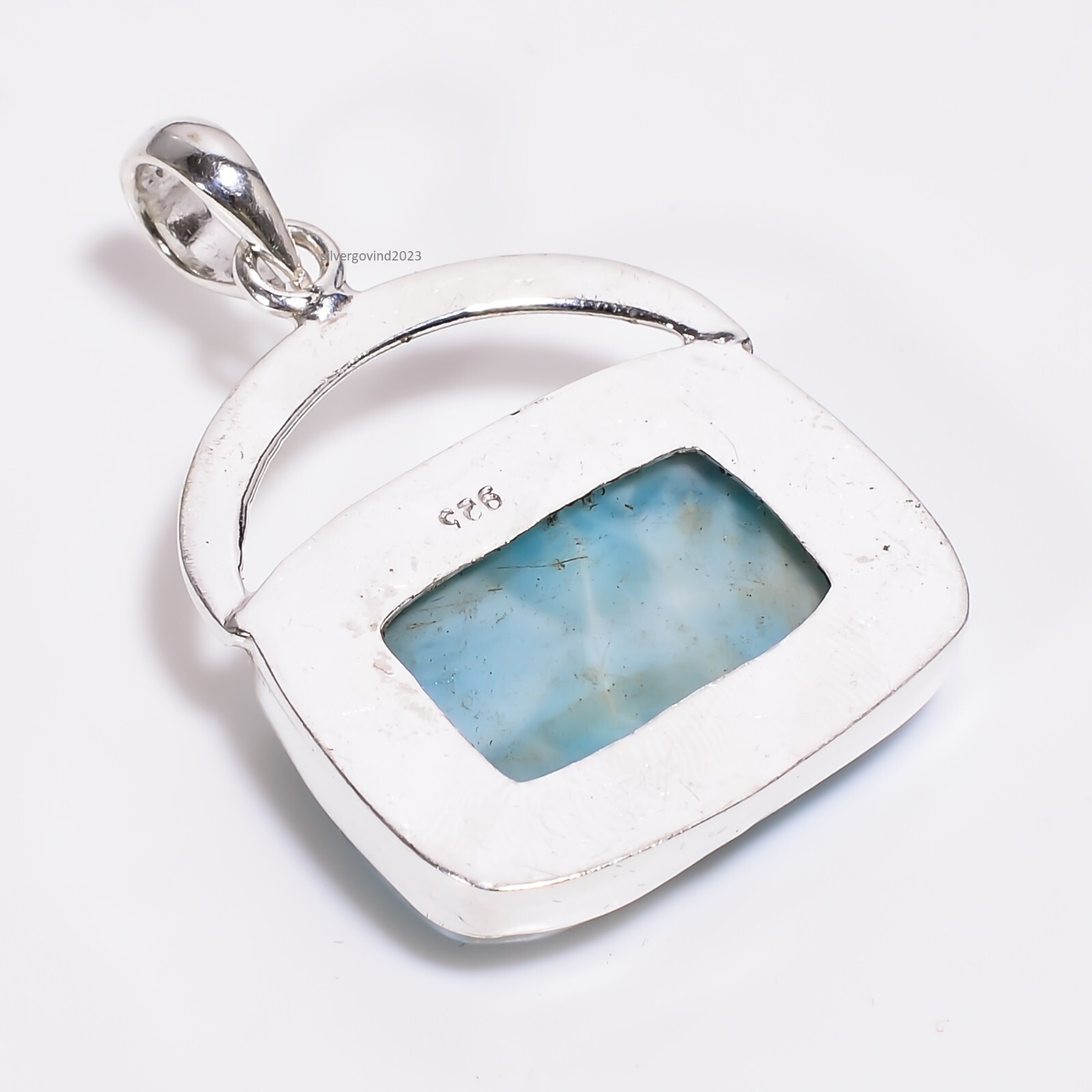 Larimar Gemstone Pendant 925 Sterling Silver Handmade Gift Jewelry PG73
