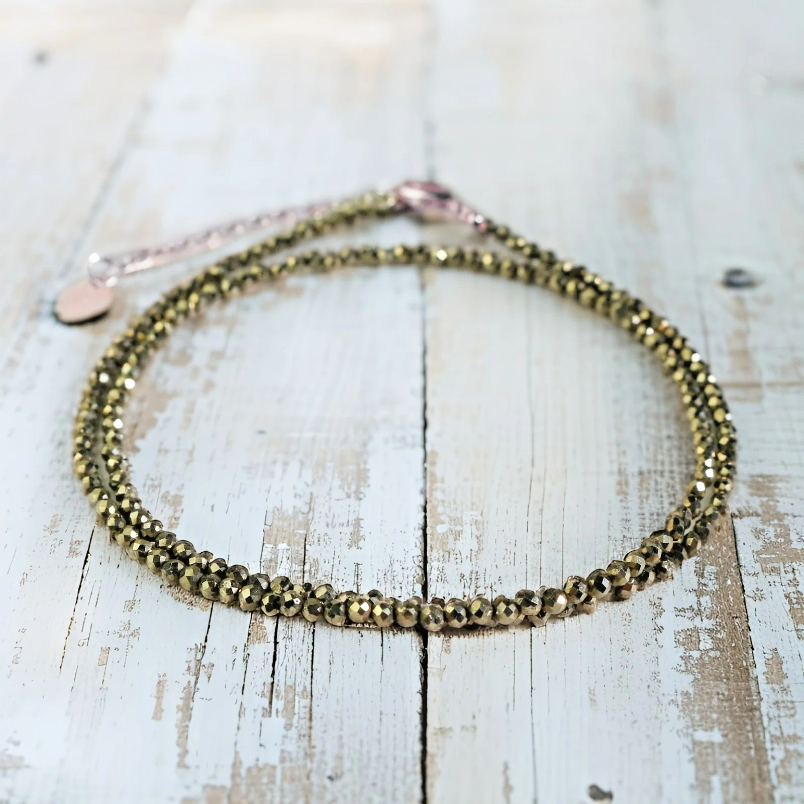 Natural Pyrite 2mm Beaded Choker Minimalist Dainty Gemstone Women Necklace Gift