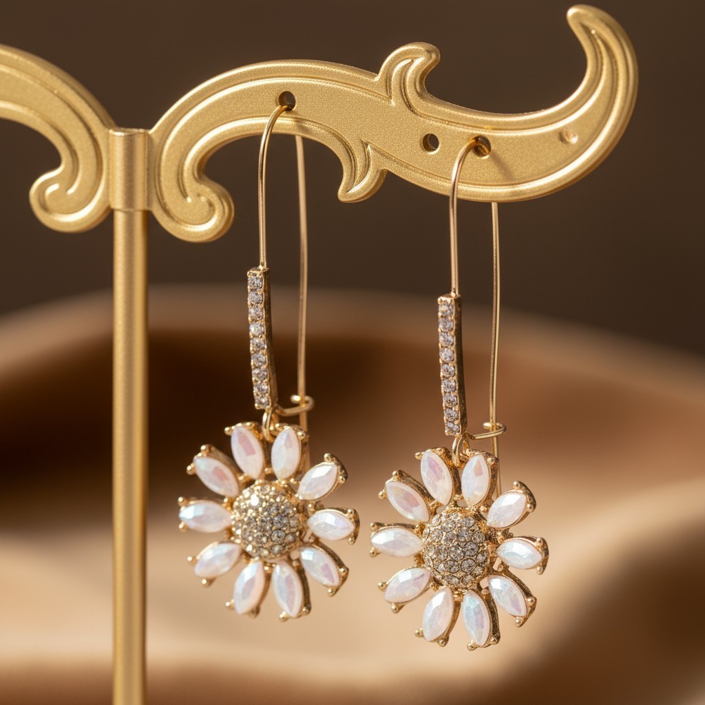 Betsey Johnson Flower Drop Earrings Daisy Design | Pave Stone Accents