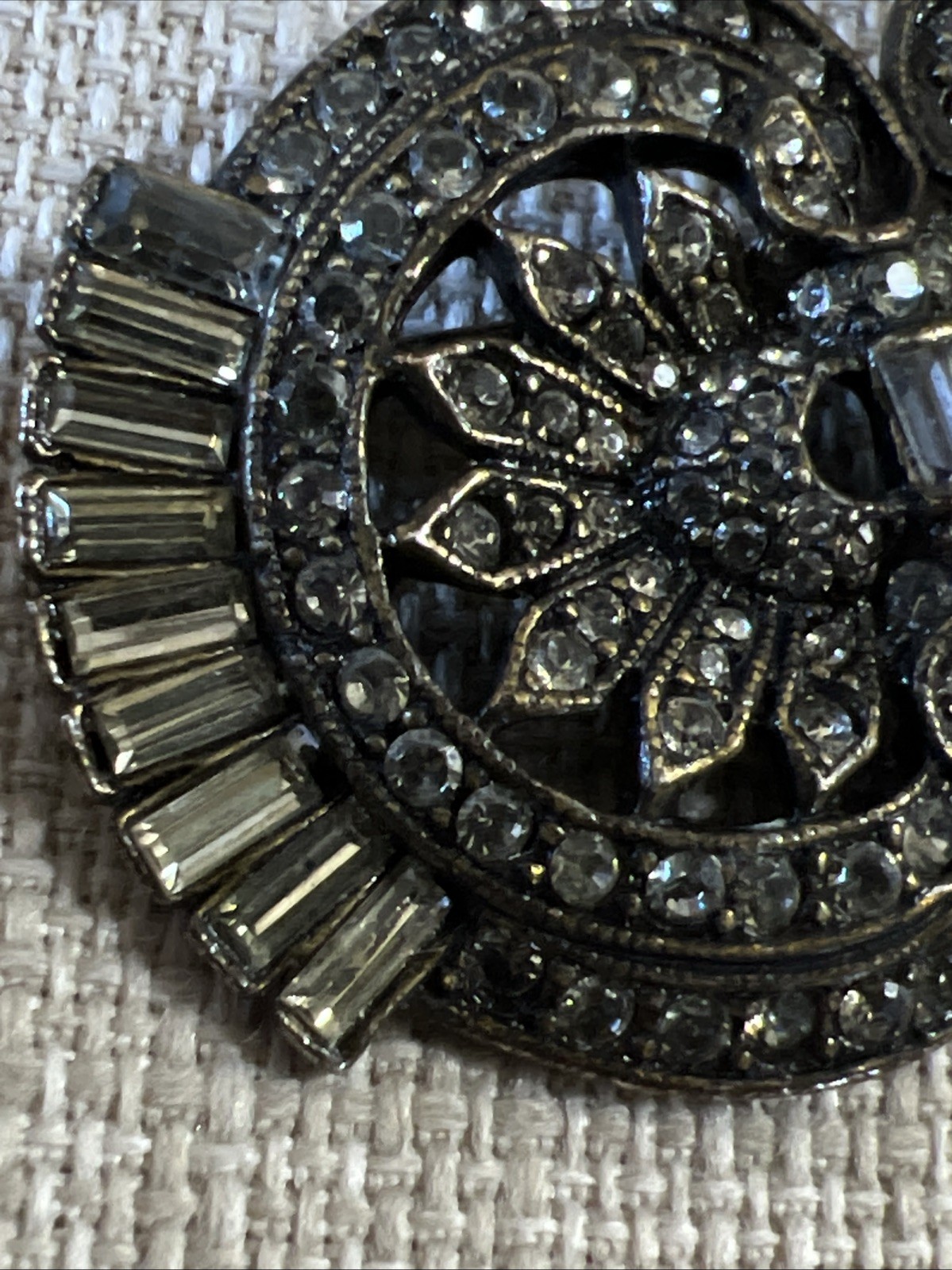 HEIDI DAUS For JIM WALTERS Clear Crystal Art Deco Brooch Antique Gunmetal Beauty