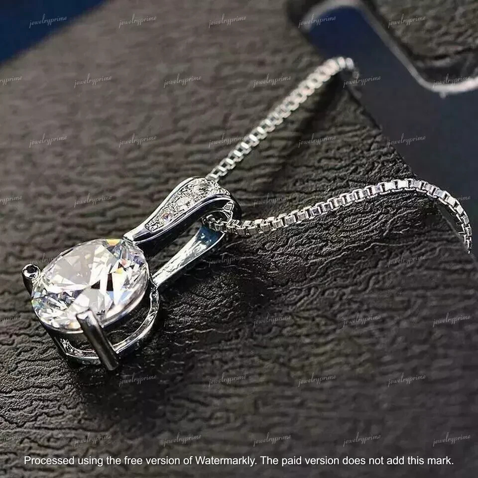 3Ct Round Cut Lab-Created Diamond Solitaire Pendant 14K White Gold Plated Silver