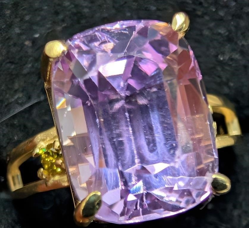 10K Yellow Gold Natural Kunzite 3.20ct Cushion Ring w/ Appraisal
