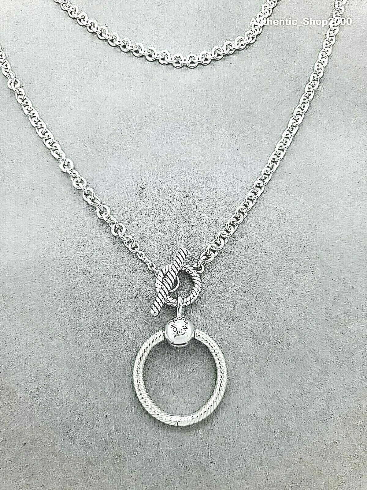NEW 100% Authentic PANDORA 925 Ale Moments O Pendant T Bar Necklace 391157C00