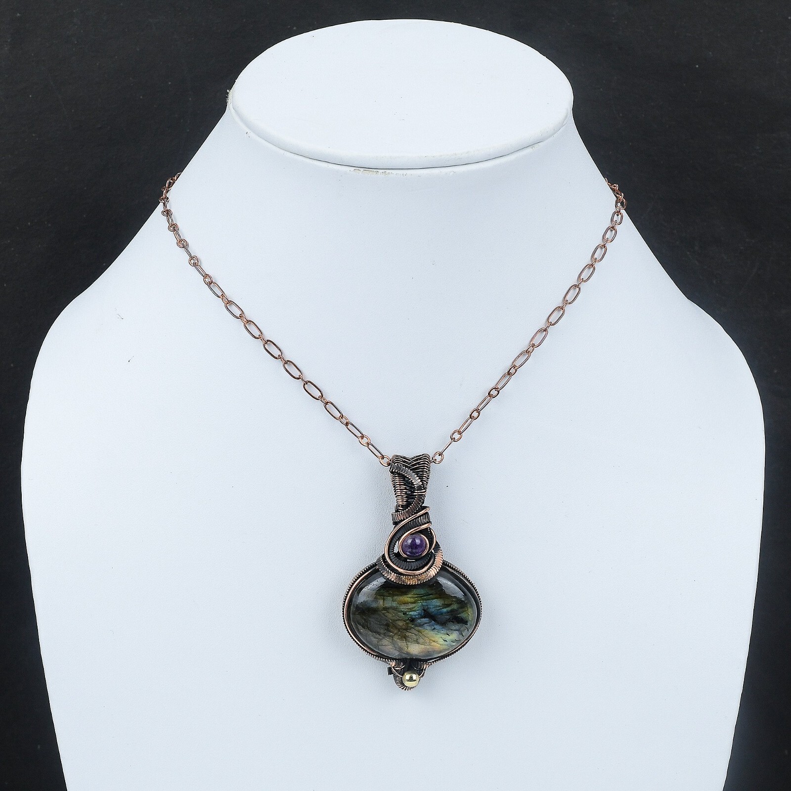 Labradorite Gemstone Jewelry Copper Gift For Bestie Wire Wrapped Pendant 2.44″