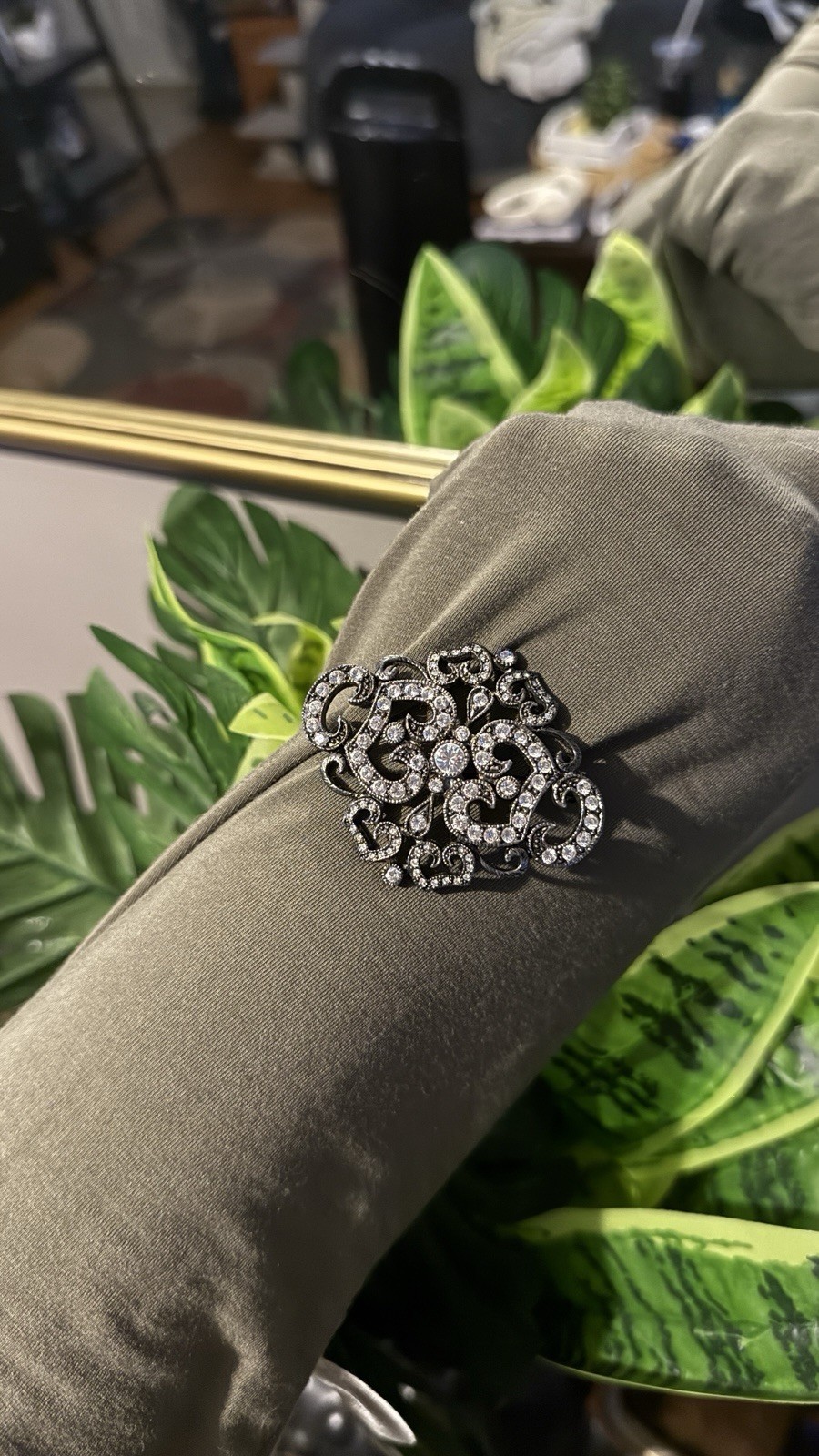 Jacquline B Kennedy Signed Silver Tone Clear Rhinestone Brooch