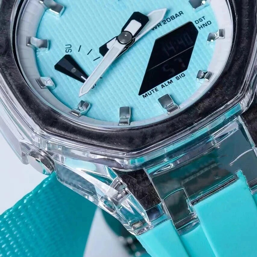 Transparent Case Bezel With Rubber Band Strap Mod Kit For Casio GA2100/GA2110