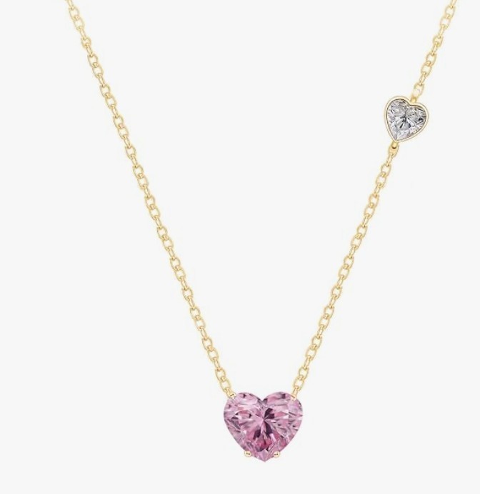 Love Heart Shape With Pink & White Diam Pendant Necklace extendable chain
