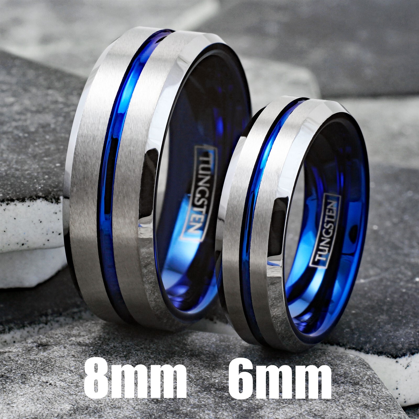 Tungsten Carbide Men’s Ring Brushed Silver Thin Blue Line Wedding Band Jewelry