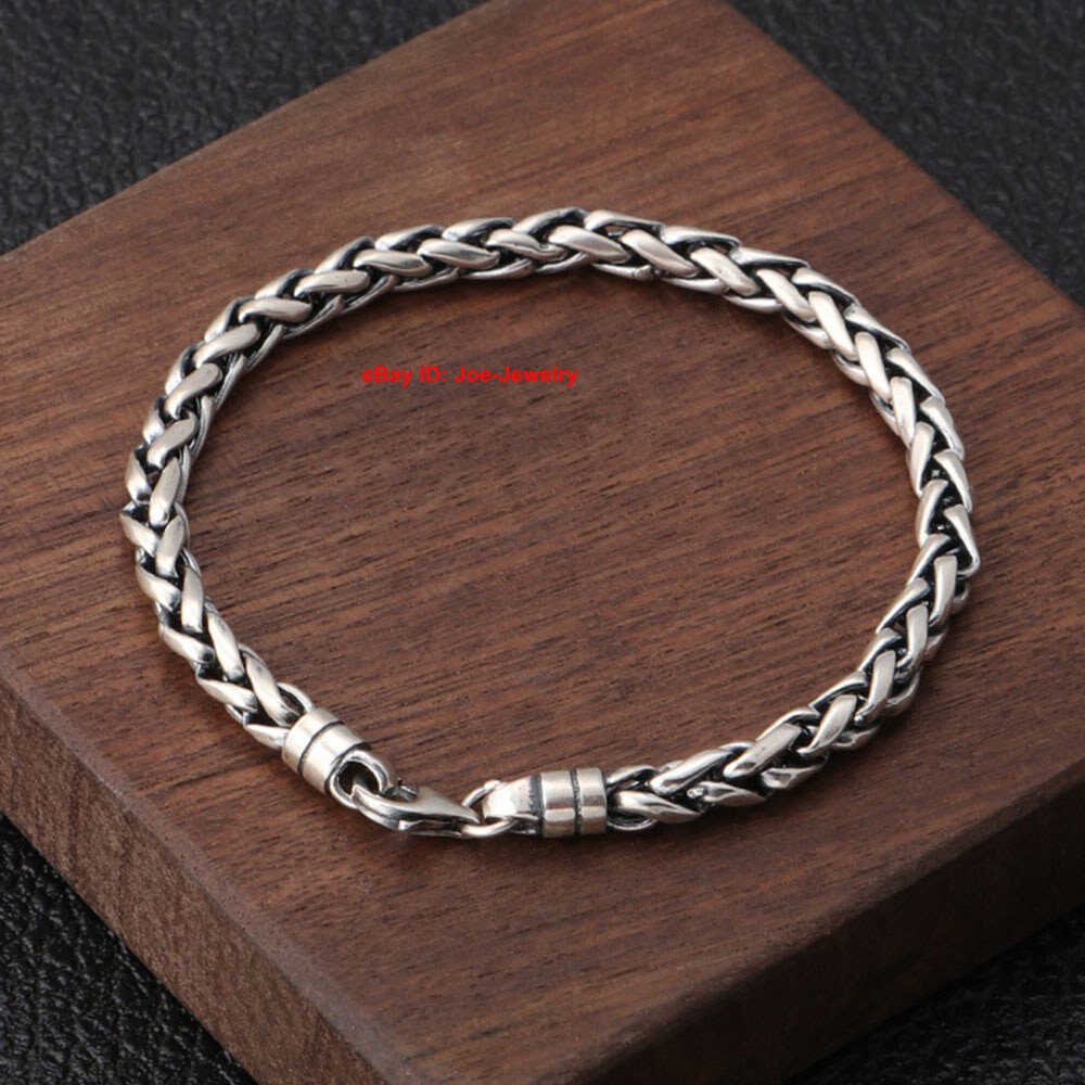Pure 925 Sterling Silver MEN’S BRACELET 5mm Wheat LINK Chain 7.9inch 12-14g