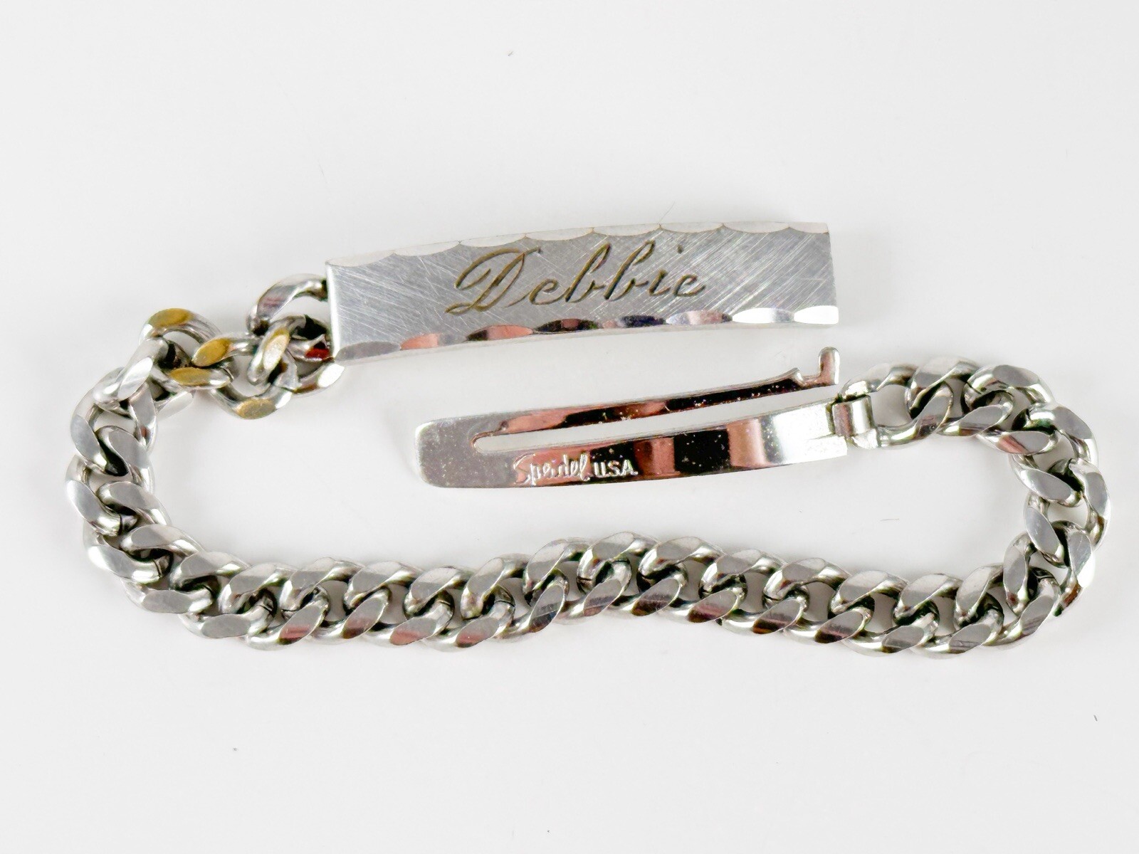 “Debbie“ Speidel USA ID Identification Bracelet Vintage Silver Tone Cuban Ladies