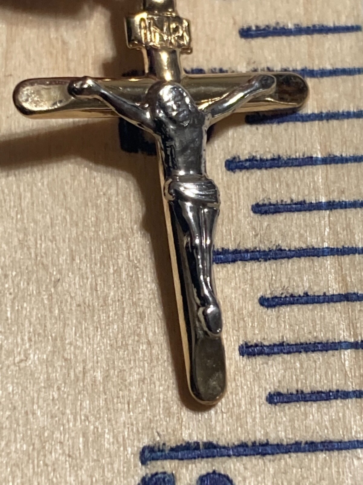 10K Yellow White Gold Solid INRI Crucifix Jesus Cross Pendant BRAND NEW USA