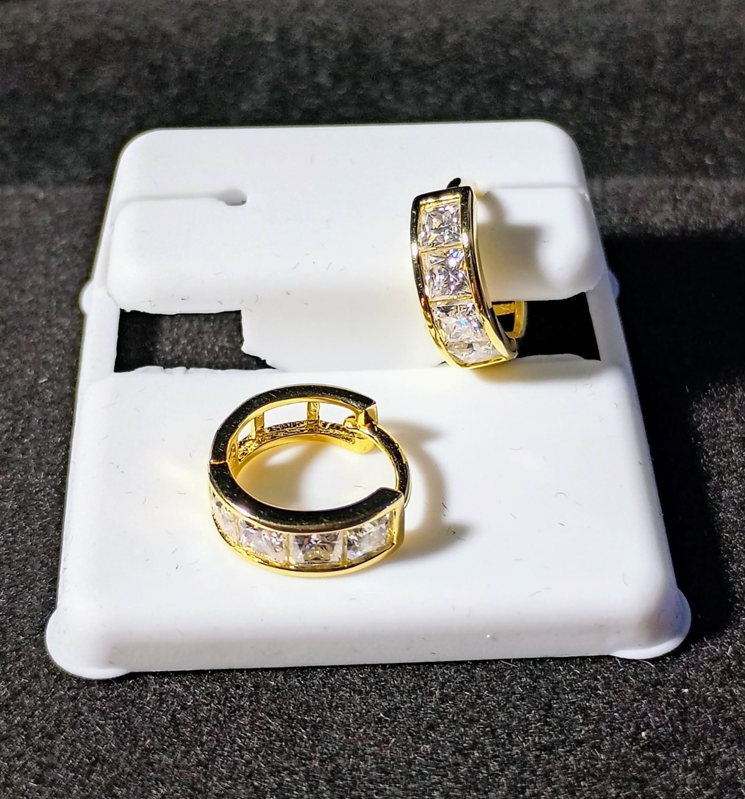 925 Sterling Silver Gold Plated Moissanite Huggie Hoop Earrings 1.50 CTW See Pic