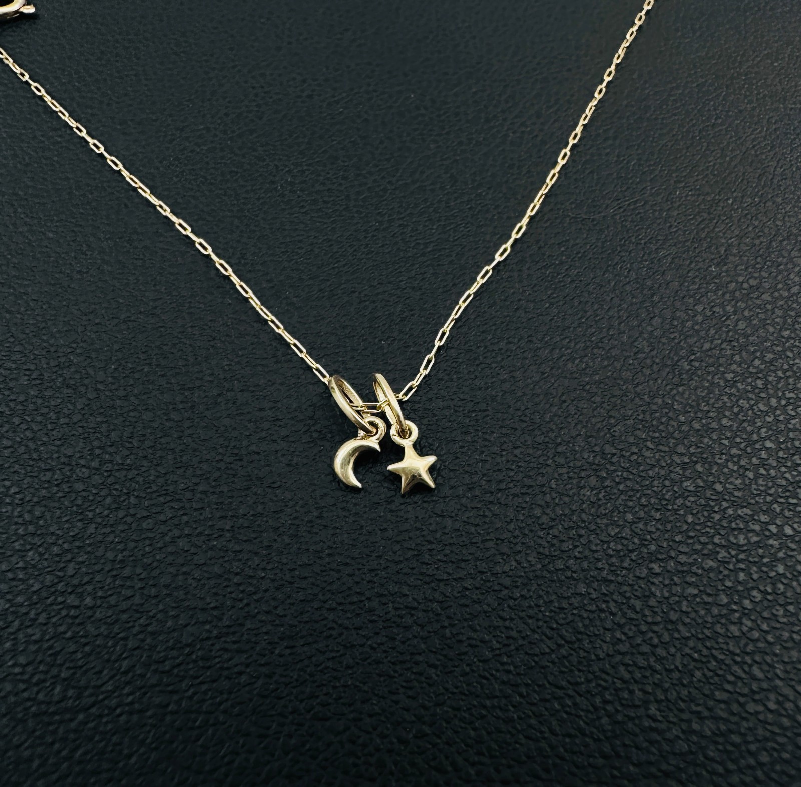14K Solid Yellow Gold Tiny – Very Small Celestial Star & Moon Charm Pendant LOT