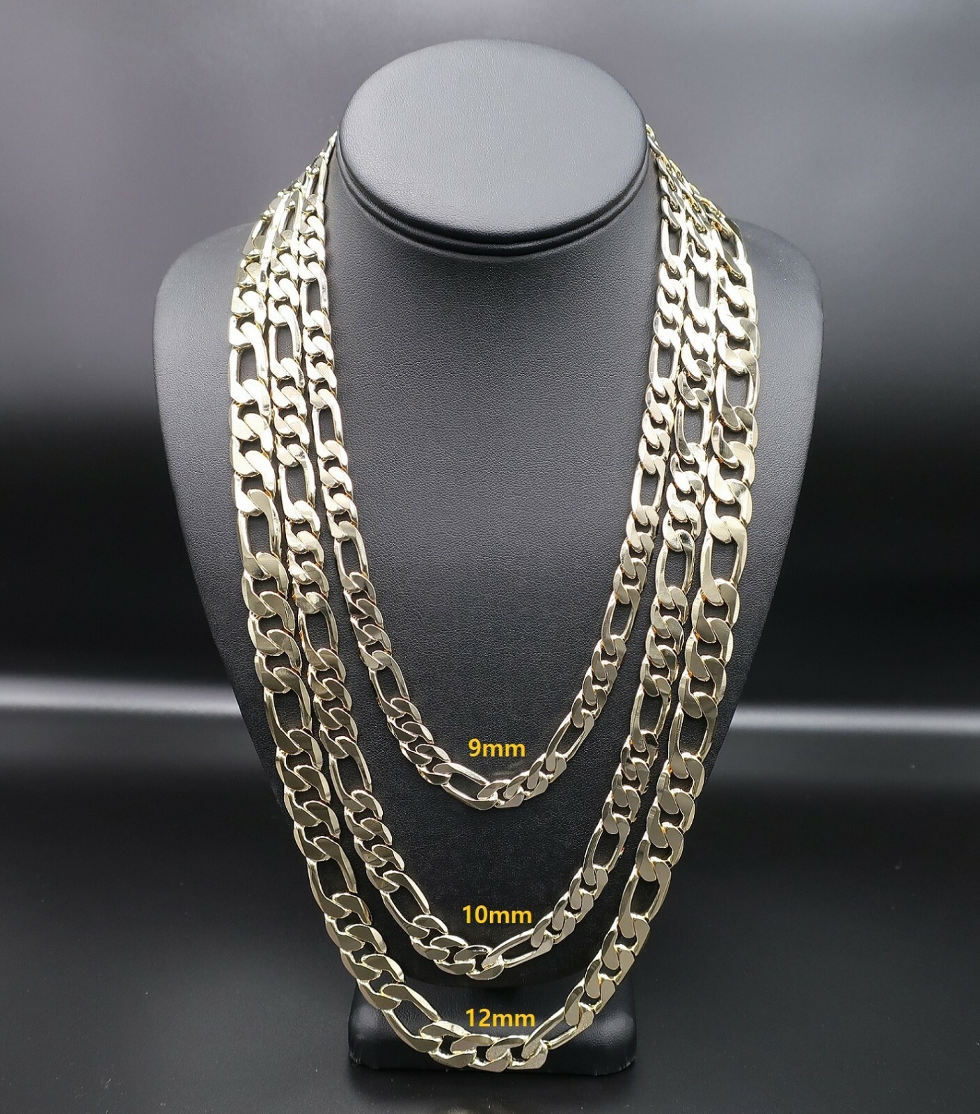 14k Italian Figaro Link Chain 8mm 9mm 10mm Necklace Bracelet Gold Plated