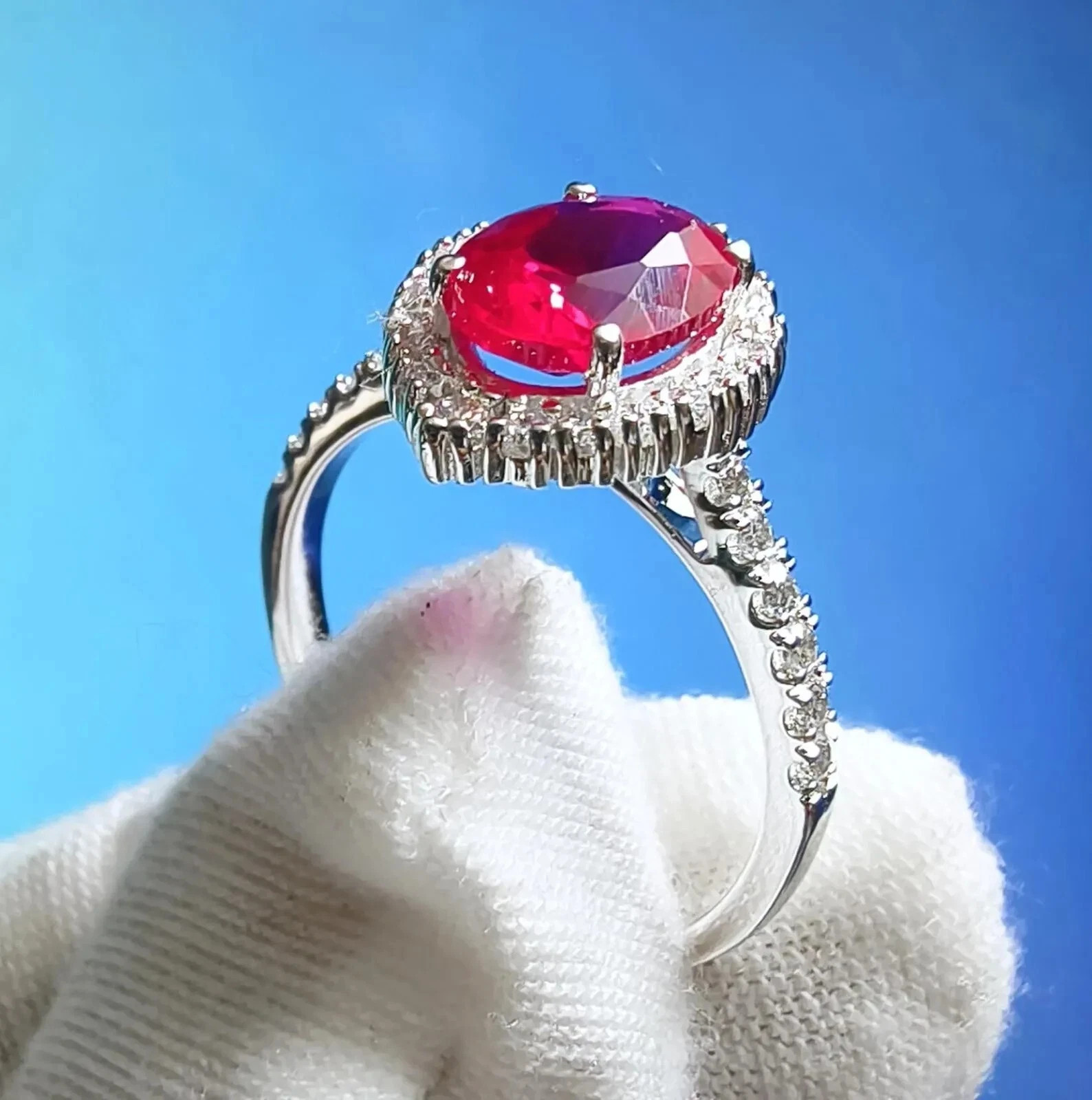 4.60 Ct Oval Cut Natural Ruby Diamond Engagement Ring 14K Solid White Gold 7