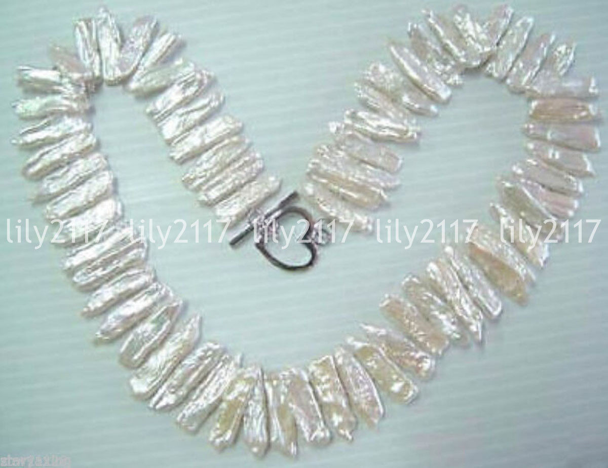 Fashion Natural 8-20mm White Freshwater Cultured Biwa Pearl Necklace 16-36”
