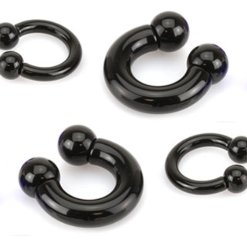 PAIR Lightweight Black Acrylic Circular Barbells Horseshoes 0g,2g,4g,6g,8g,10g