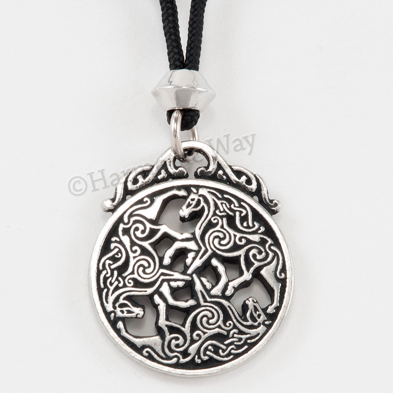 CELTIC HORSE Necklace EPONA Equine Goddess Pendant Triple Horse Triscele
