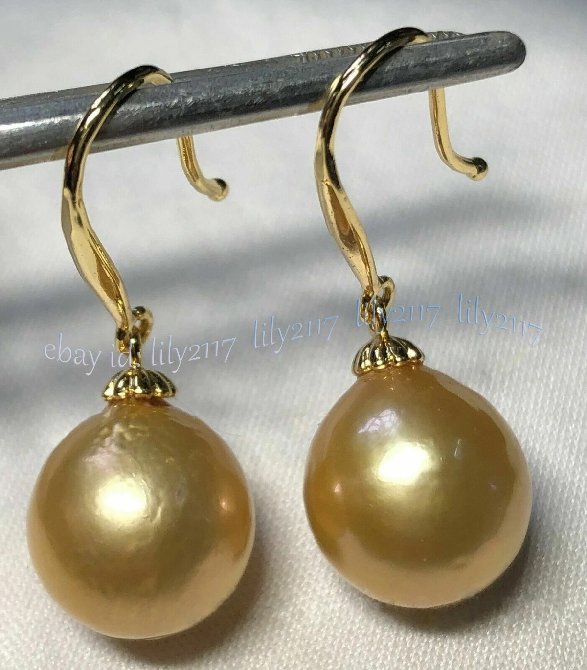 Huge 12-13mm Genuine Natural Gold Baroque South Sea Pearl Drop Dangle Earrings