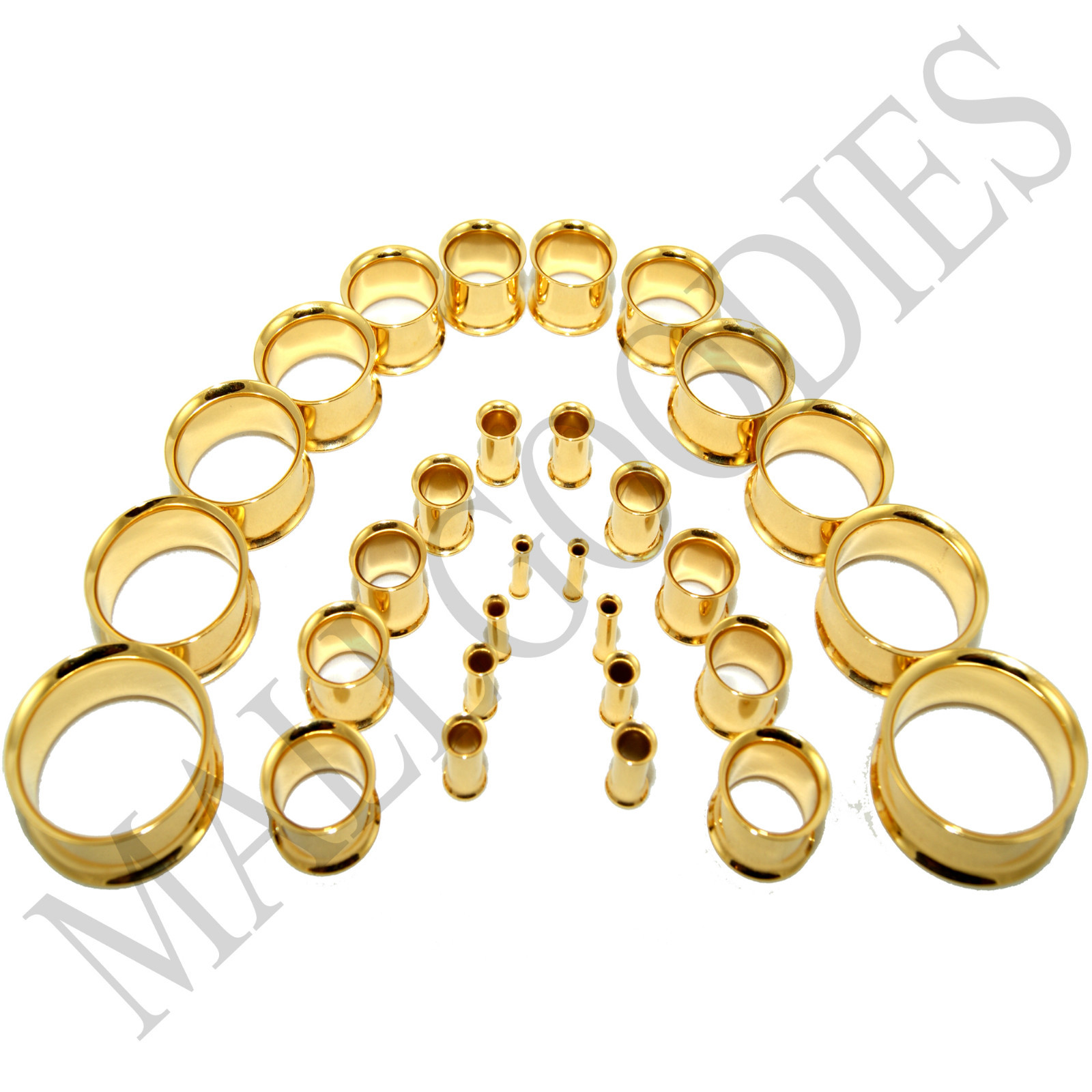 V054 Gold Double Flare Saddle Flesh Tunnels Earlets Ear Plugs Gauges 10G to 2″