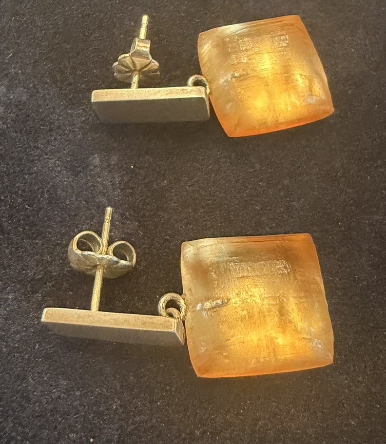 alexis bittar lucite drop earrings Post Bar Golden Peach Sterling 1” Overall