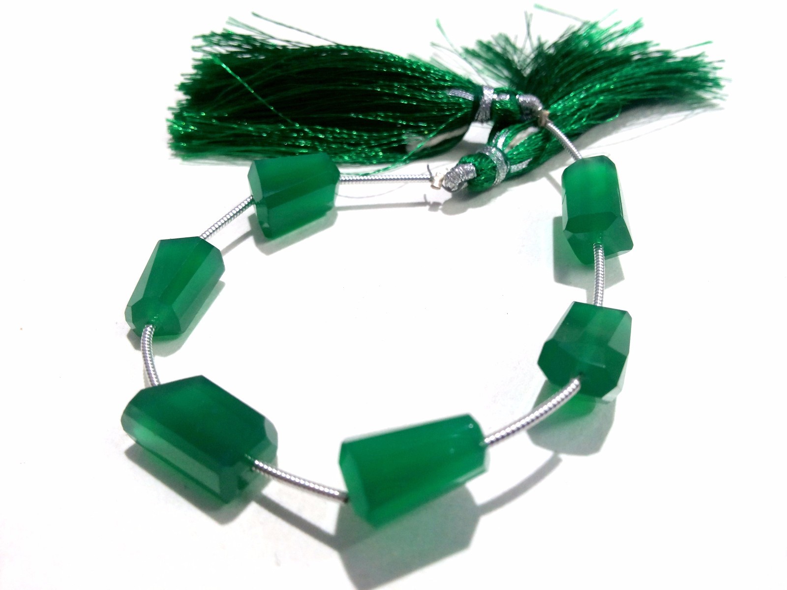 5 Strand Natural Green Onyx Nuggets Tumble Faceted 8×12-9x14mm Beads 7″inch