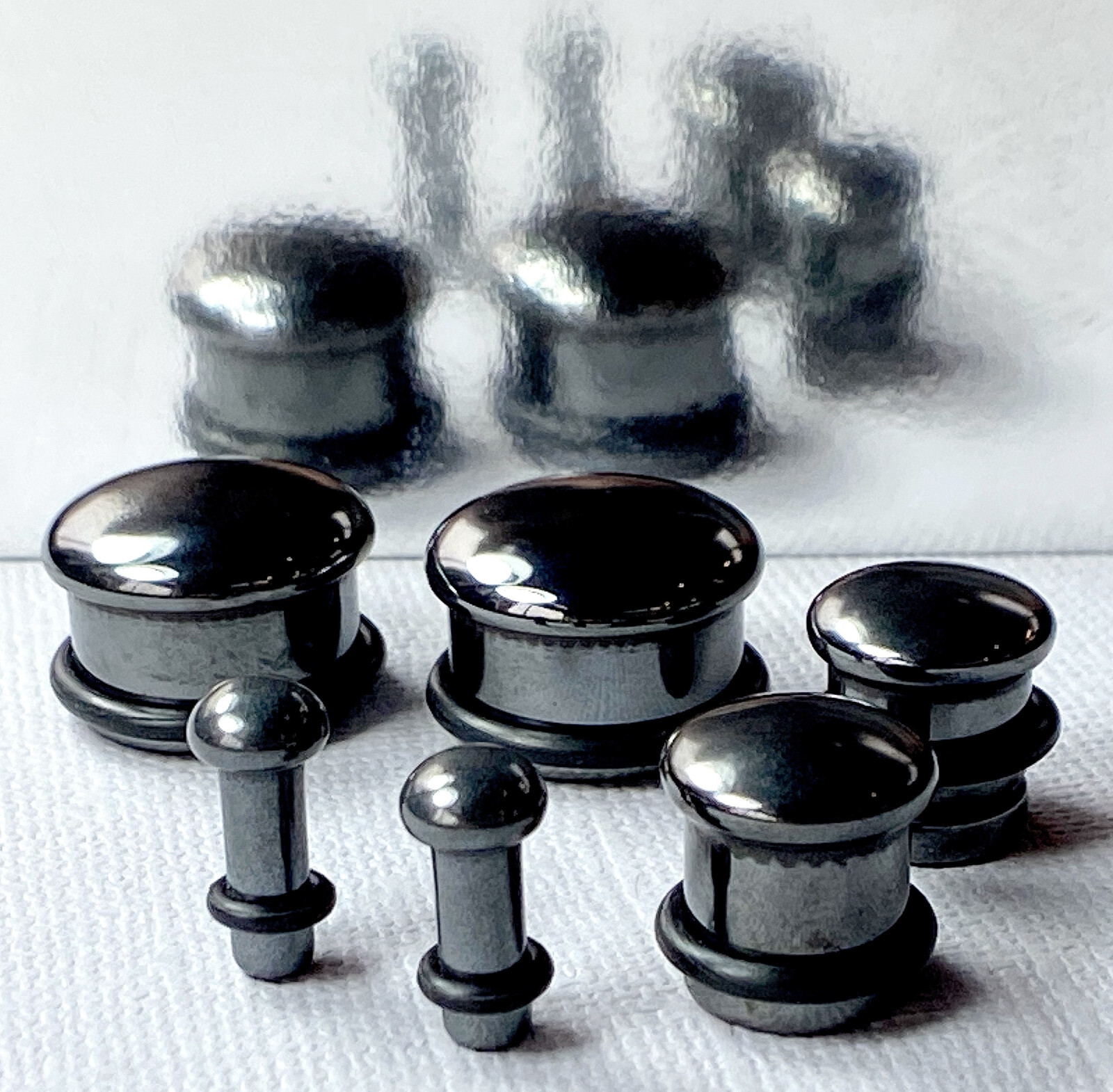 PAIR Single Flare Hematite Stone Plugs Gauges Guages Earlets Body Jewelry