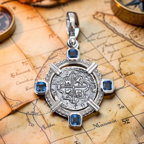 Atocha Silver Coin Pendant Blue Topaz Bezel Sterling Shipwreck Certificate
