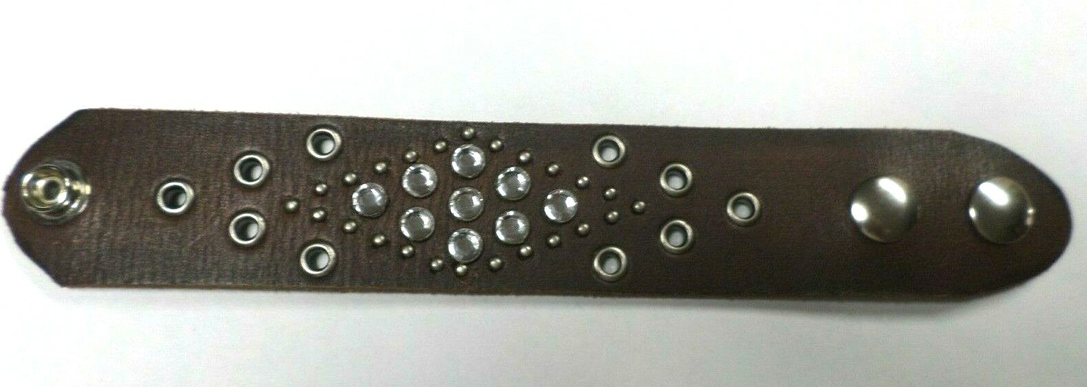 Western Biker Genuine Leather Bracelet Wrist Band-Crystals Studs Snaps-1.5″ Wide