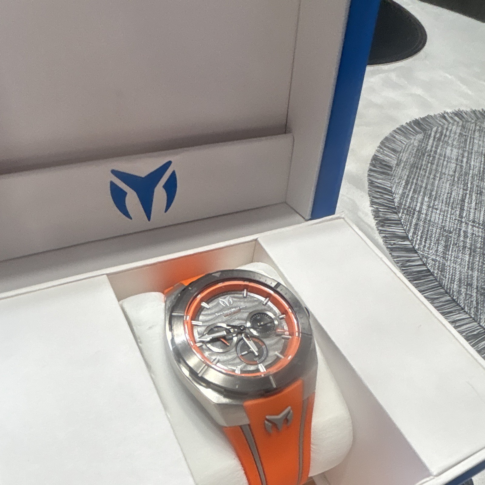 TechnoMarine Sport Chronograph Quartz 46mm Orange Silicone Strap 200m w/ Box