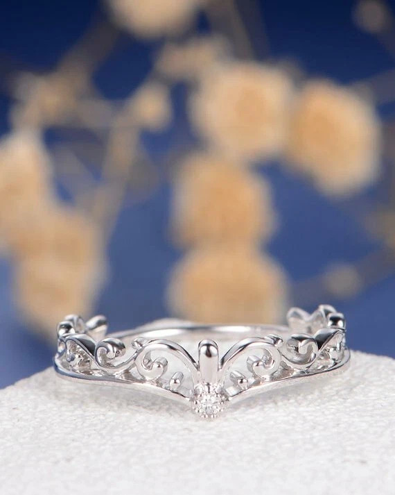 1.20 Ct Round Cut Simulated Diamond Pretty Crown Band Ring 14K White Gold Plated