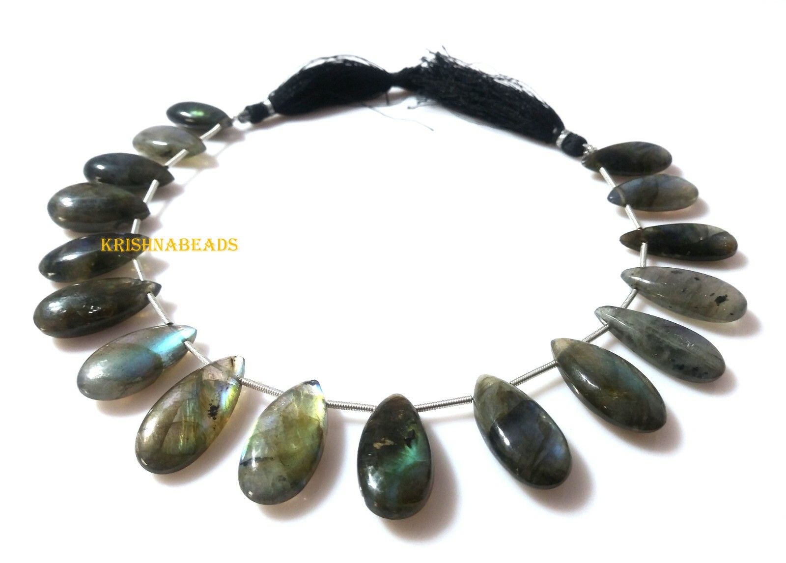 Natural Labradorite Pear 11×21-12x23mm Smooth Gemstone Beads 9″Inch 200Ct/17Pcs