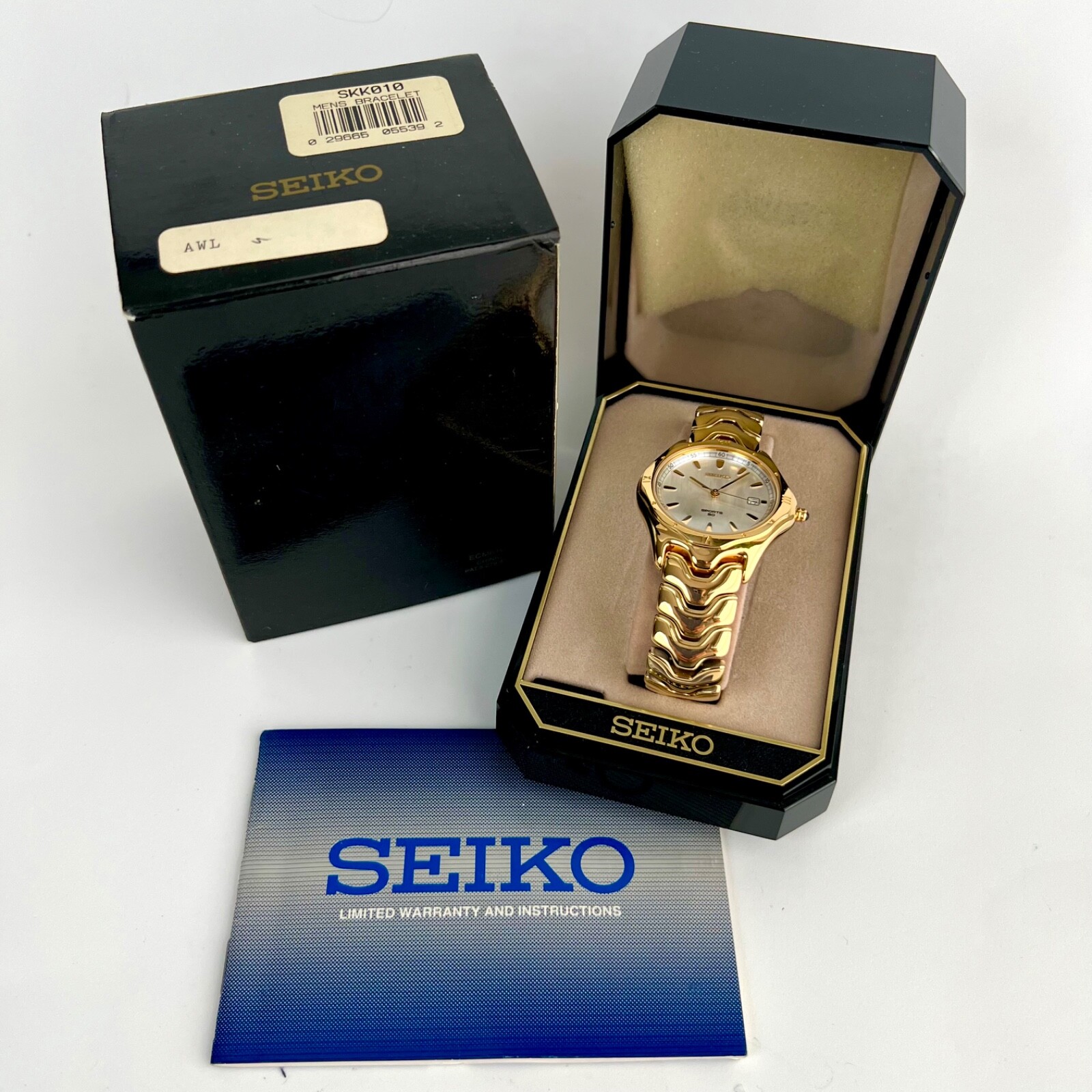 Seiko SKK018 Gold-Tone Quartz Watch w/ Original Box & Manual – Elegant Timepiece