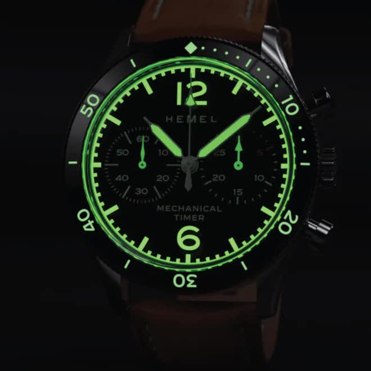 HEMEL Air Defense Mechanical Chronograph Steel Brown Black Leather Men’s Watch