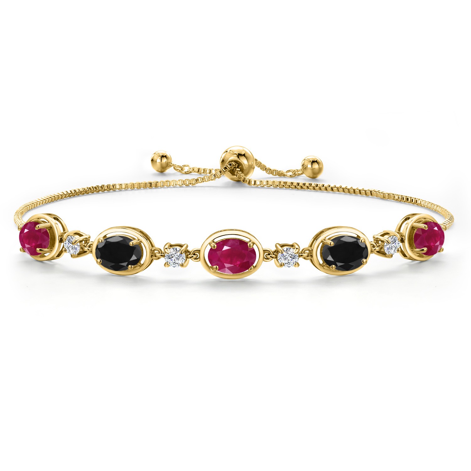 18K Yellow Gold Plated Silver Ruby and Black Sapphire and Lab Grown Diamond