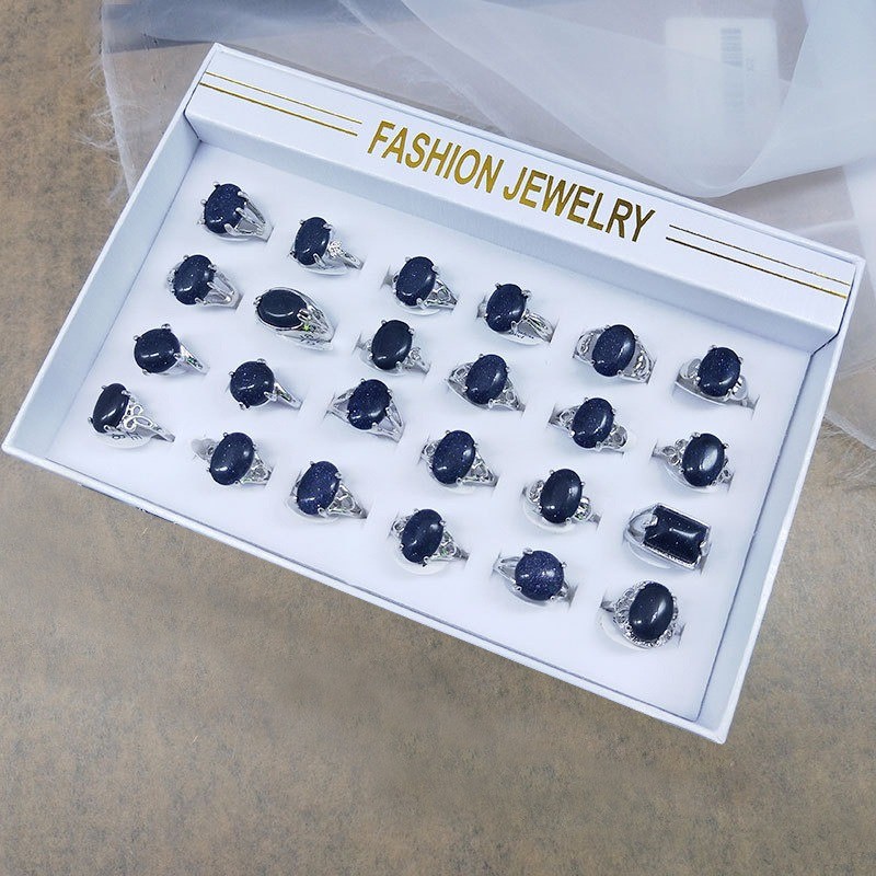 24Pcs/Set Nateral Stone Gemstone Ring Wholesale Lot Finger Ring Daily Party Gift