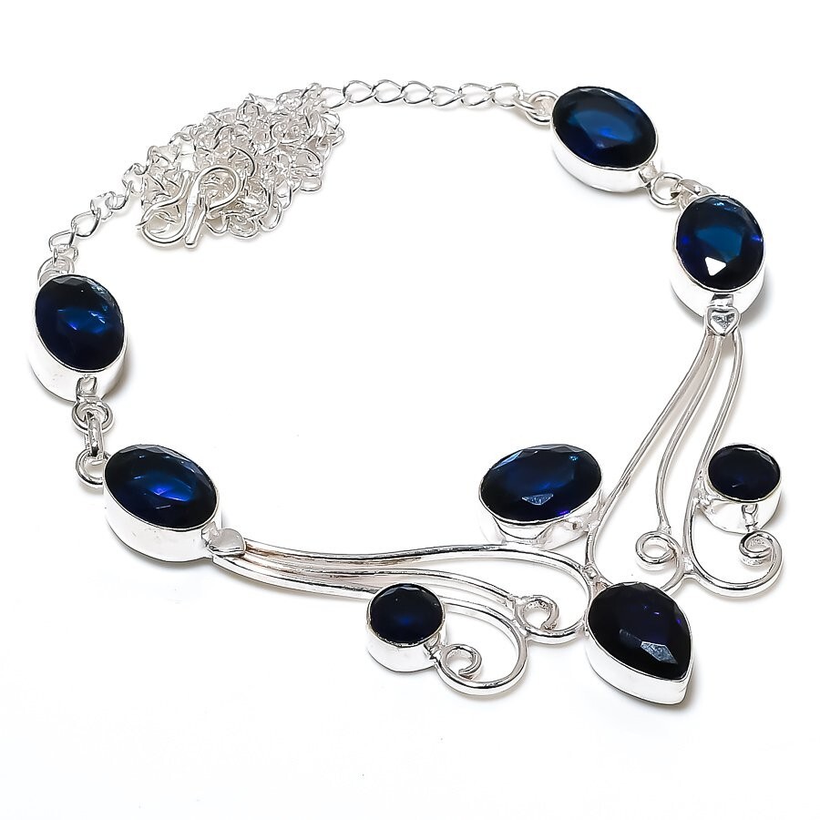 Dark Blue Topaz Gemstone 925 Sterling Silver Handmade Jewelry Necklaces Size 18″